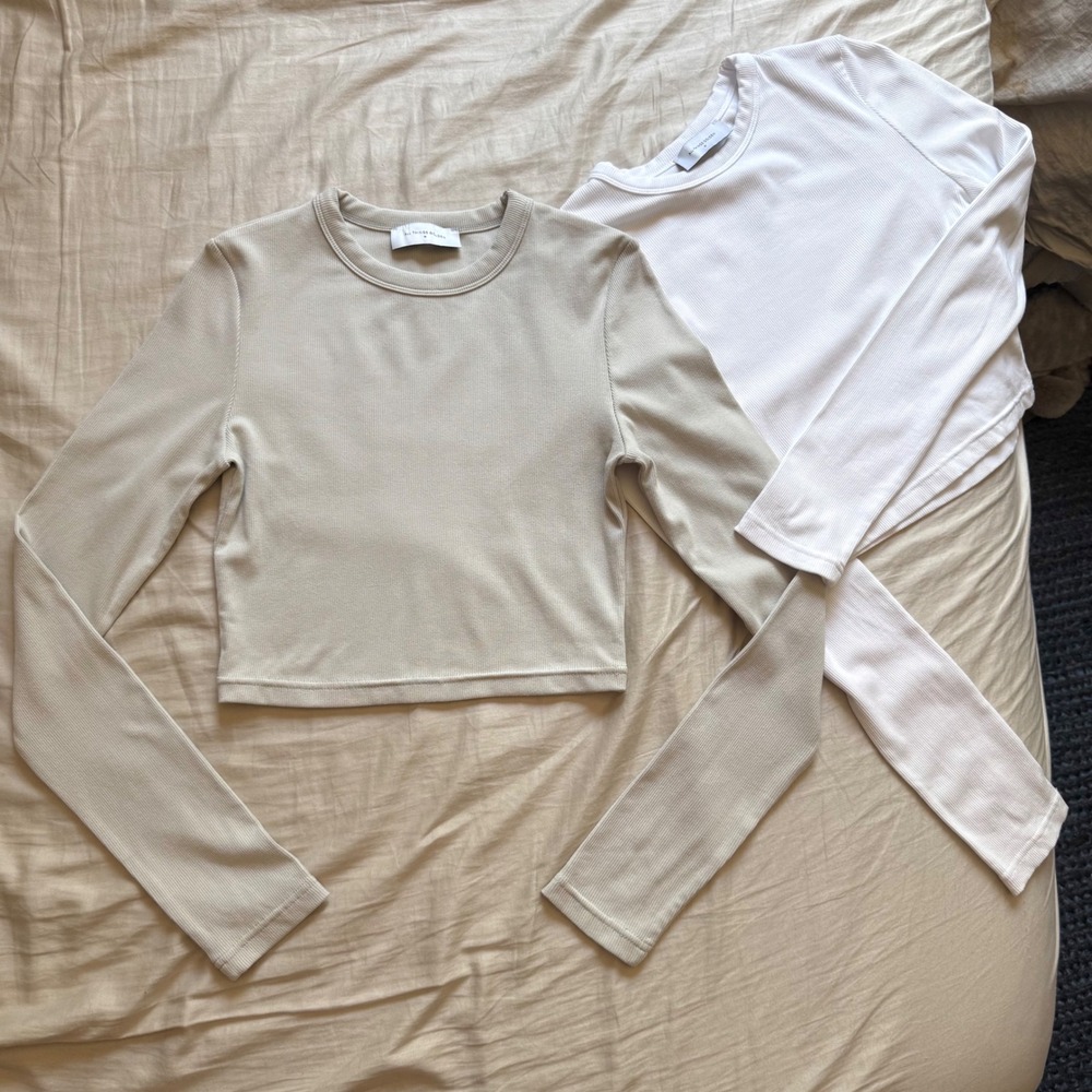 ALL THINGS GOLDEN - set of 2 - crew neck ribbed long sleeve cropped tees tops